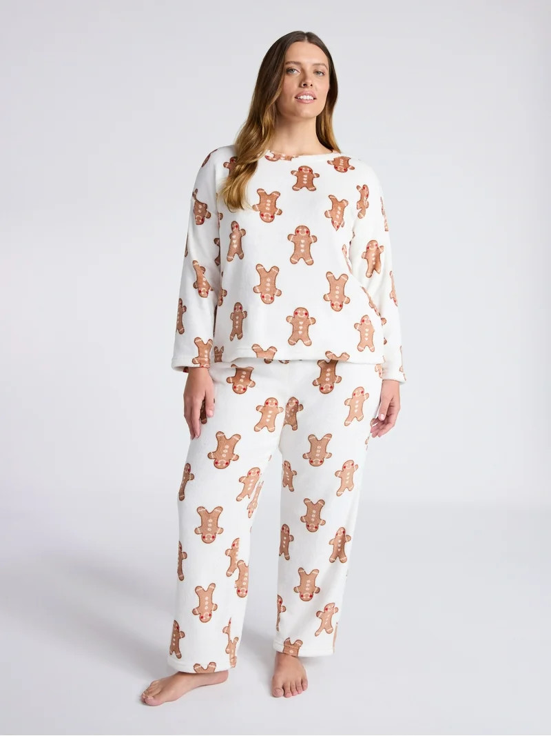 Joyspun Women's Folded Giftable Plush Long Sleeve Top and Pants Pajamas Set, 2-Piece, Sizes S-3X | Walmart (US)