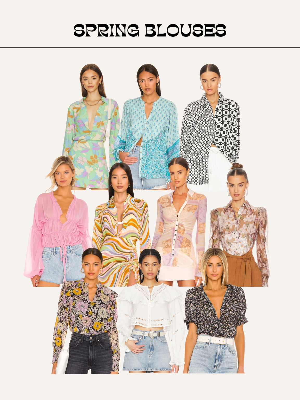 Spring blouses at different price points! I love this style of top because you can wear tucked into jeans, with wide leg pants, layered under overalls or with shorts for a more casual vibe. Lots of different styles and prices! 

#LTKstyletip #LTKunder100