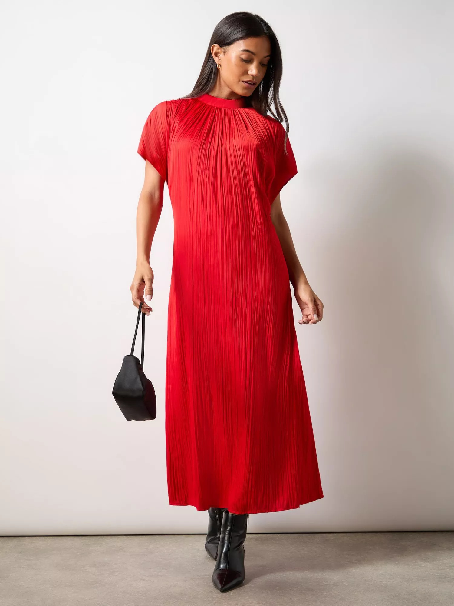 Ro&ZoHigh Neck Plisse Dress, Red | John Lewis (UK)