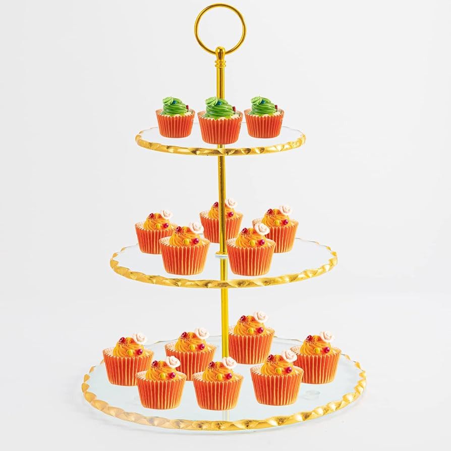 Amazon.com: Glass Gold Cupcake Stand 2 Tier Clear Cupcake Stand Cupcake Holder Display Stand Dess... | Amazon (US)