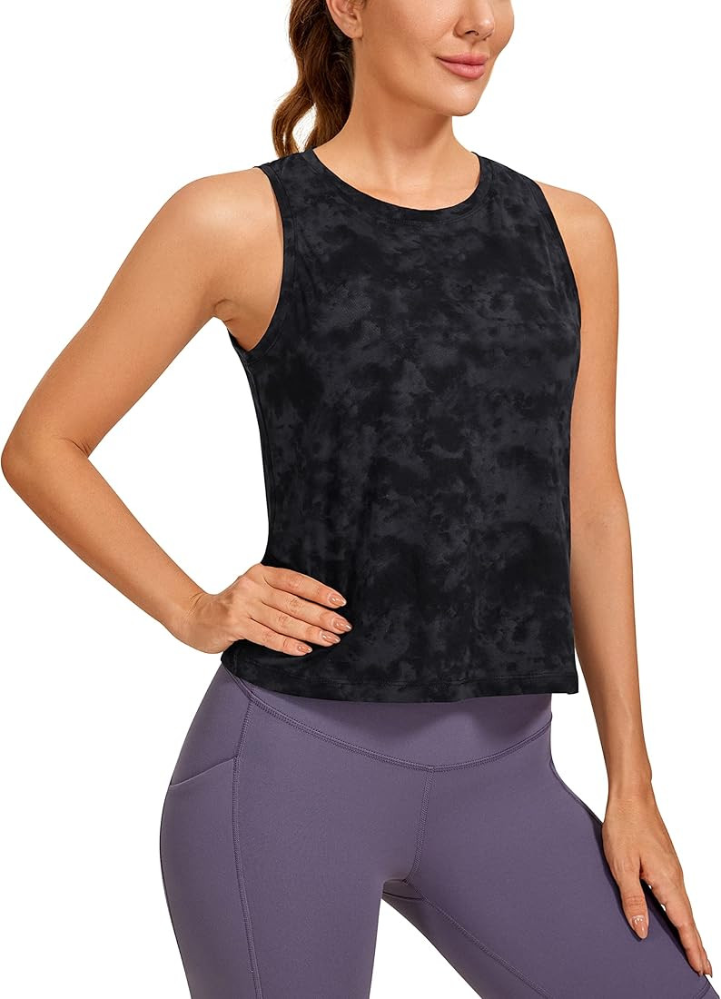 Pima Cotton Cropped Tank Tops for Women Workout Crop Tops High Neck Sleeveless Athletic Gym Shirt... | Amazon (US)