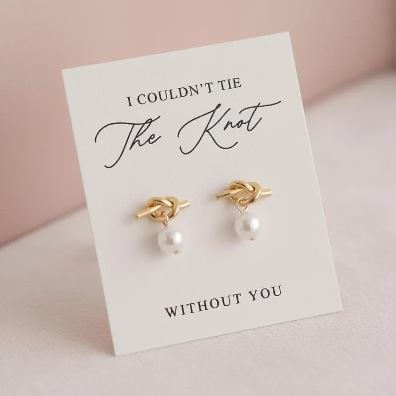 Tie the Knot Bridesmaid Earrings | Bridesmaid Proposal | Bridesmaid Gift | Pearl Knot Earrings | ... | Etsy (US)