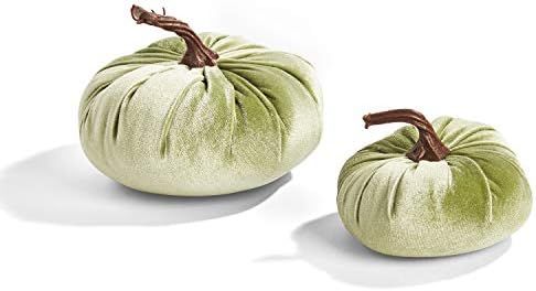 Velvet Pumpkins for Decorating - Set of 2, Plush Green Velveteen Fabric with Realistic Stems, 5 I... | Amazon (US)