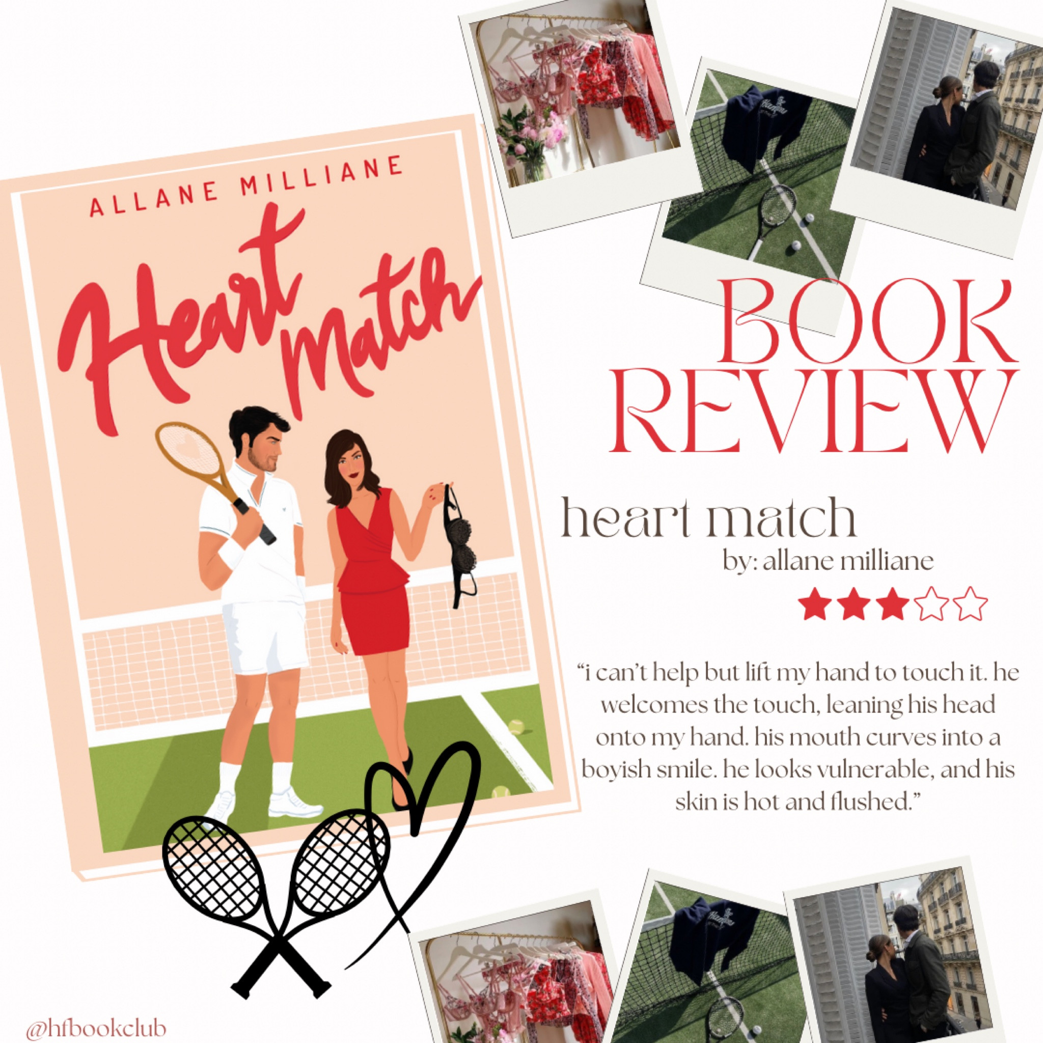 a recent book review i did on my bookstagram page! @hfbookclub 

this is a great book for anyone who is looking for short and sweet with two fun main characters! 

read if you love:
🎾 strangers to lovers 
🎾 he falls first 
🎾 sports romance 
🎾 tennis player x lingerie designer 

linking this book to buy through amazon!! #kindle #indieauthor #bookreview #ltkbooks #ltk

#LTKGiftGuide #LTKeurope #LTKhome