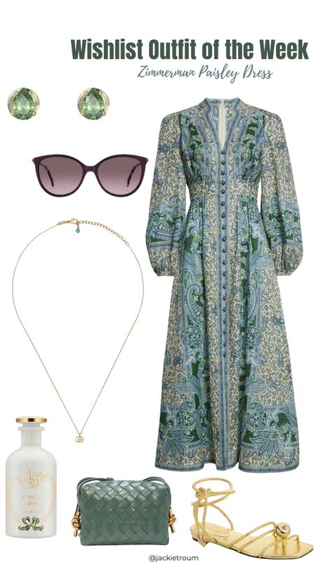 If you’re feelin’ SPLURGE-Y, here’s this week’s wishlist outfit of the week.

Paisley Long Sleeve Linen Dress: Zimmermann 
Green Stud Earrings: Swarovski
Mini Knot Green Bag & Gold Sandals: Bottega Veneta
Sunglasses: Carolina Herrera
Pendant Necklace: Gucci
Perfume: Gucci Garden Winter’s Spring

#LTKitbag #LTKover40

#LTKShoeCrush #LTKWedding #LTKSeasonal