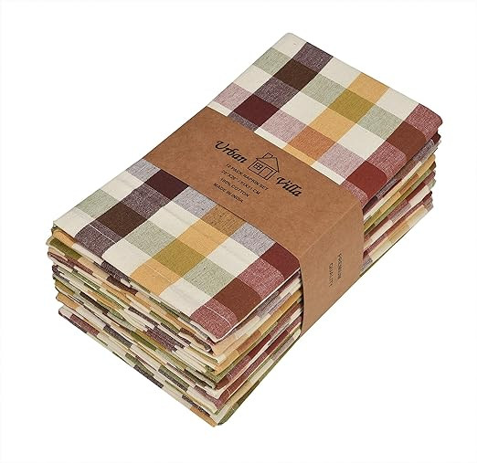 Urban Villa Fall Cloth Napkins Harvest Checks Dinner Napkins Set of 12 20"x20"Highly Absorbent Cl... | Amazon (US)