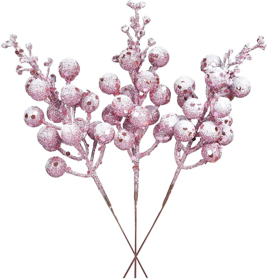 16 Pack Christmas Glitter Berries Stems, 8" Artificial Christmas Picks Snowy Berry Stems for Chri... | Amazon (US)