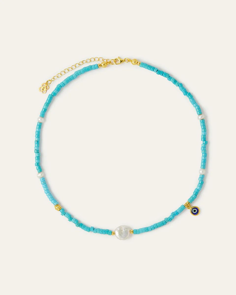 Layla Evil Eye Pearl and Turquoise Beaded Necklace | Ottoman Hands