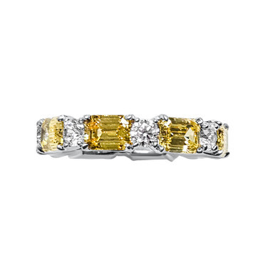Alternating Canary Emerald-cut and Round Eternity Band(3.15 TCW) | Fantasia by DeSerio