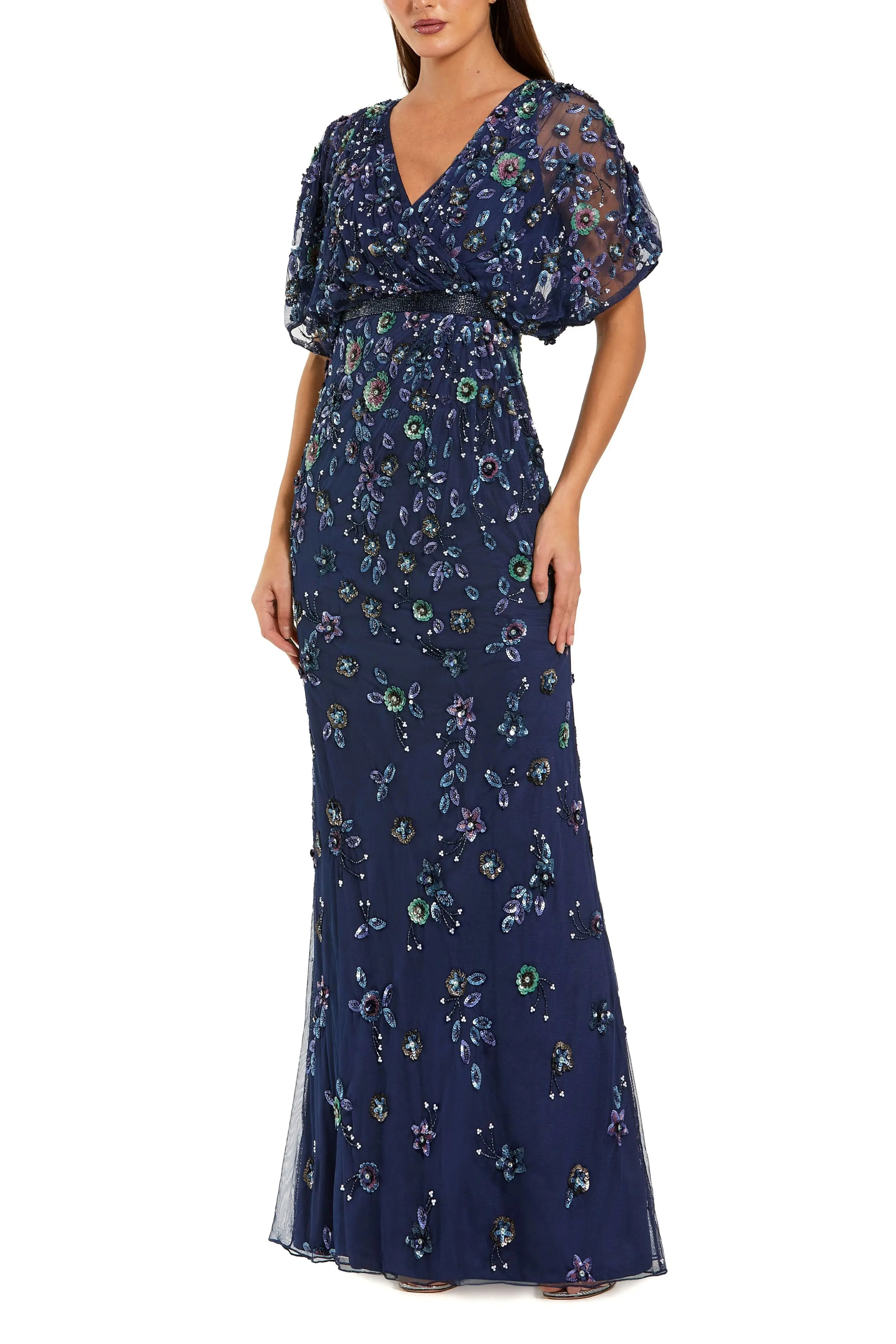 Mac Duggal Floral Embellished Short Sleeve Blouson Gown (Women) | Nordstrom | Nordstrom