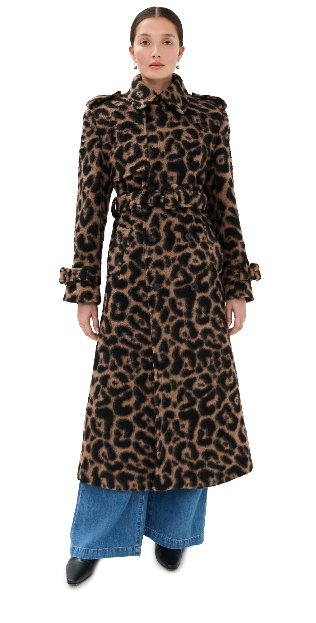 SIMKHAI Rumi Belted Long Coat Leopard XS | Shopbop