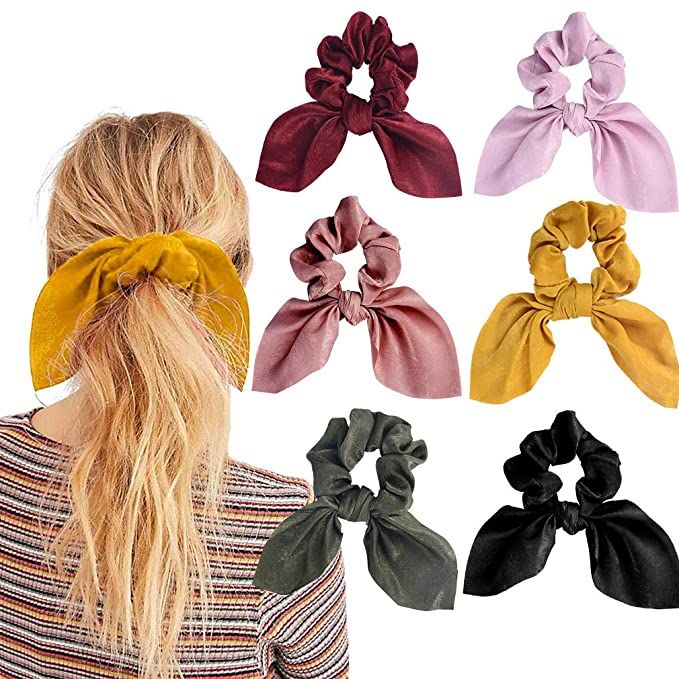 6PCS Hair Scrunchies Satin SilkRabbit Bunny Ear Bow Bowknot Scrunchie Bobbles Elastic Hair Ties B... | Amazon (US)