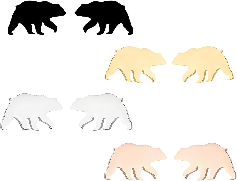 Dreuyet 4 Pairs Bear Stud Earrings for Women Minimalist Small Stainless Steel Mama Bear Stud Earr... | Amazon (US)
