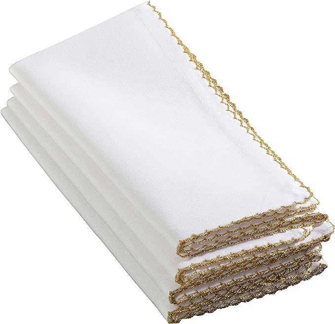 SARO LIFESTYLE 1442 Recotting Collection Whip Stitched Design Dinner Napkins, Gold-Set of 4 Pcs, ... | Amazon (US)