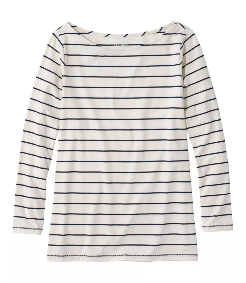 Women's Soft Stretch Supima-Blend Tee, Boatneck Bracelet-Sleeve Stripe | L.L. Bean