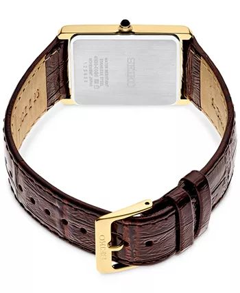 Seiko Men's Essentials Brown Leather Strap Watch 29mm - Macy's | Macy's