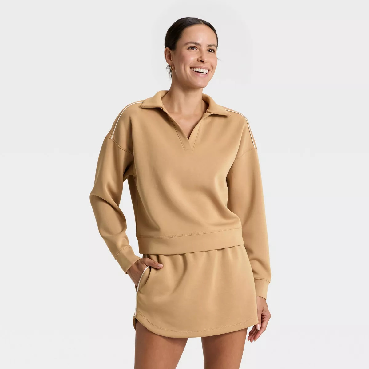 Women's Airy Sleek Polo Sweatshirt - All In Motion™ Tan M | Target