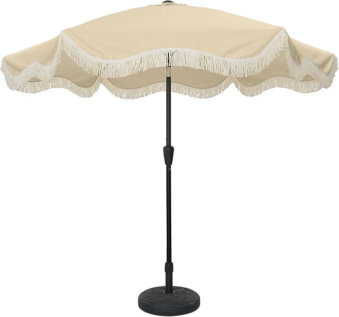 9ft Patio Umbrella with Fringe with Base Beach Umbrella Fringe Umbrella Boho Umbrella with Tilt F... | Amazon (US)