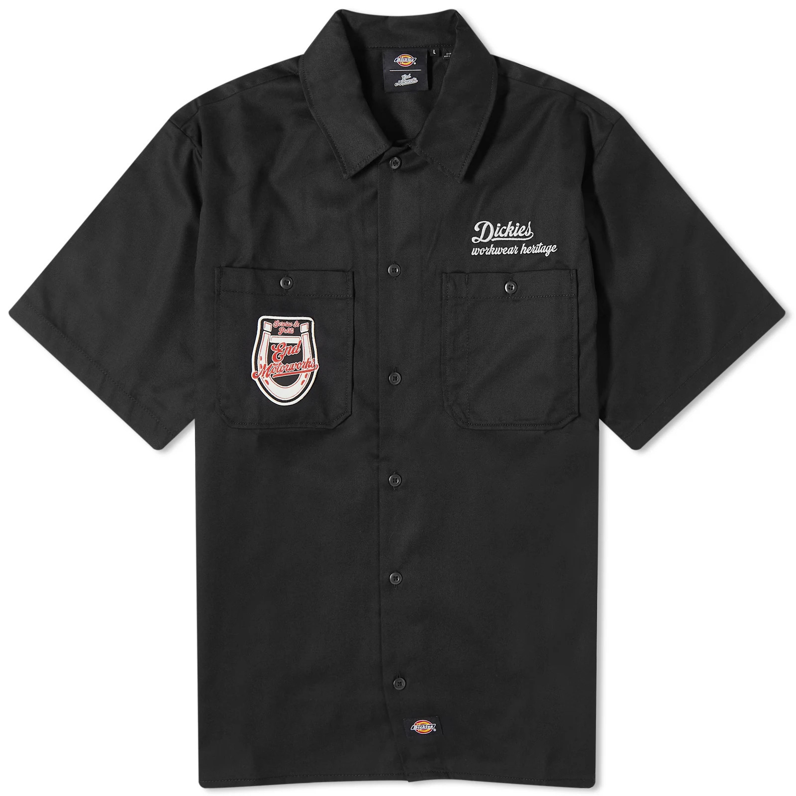 Dickies Men's END. x Dickies Men's 'Motorworks' Short Sleeve Work Shirt in Black, Size Medium | END. Clothing