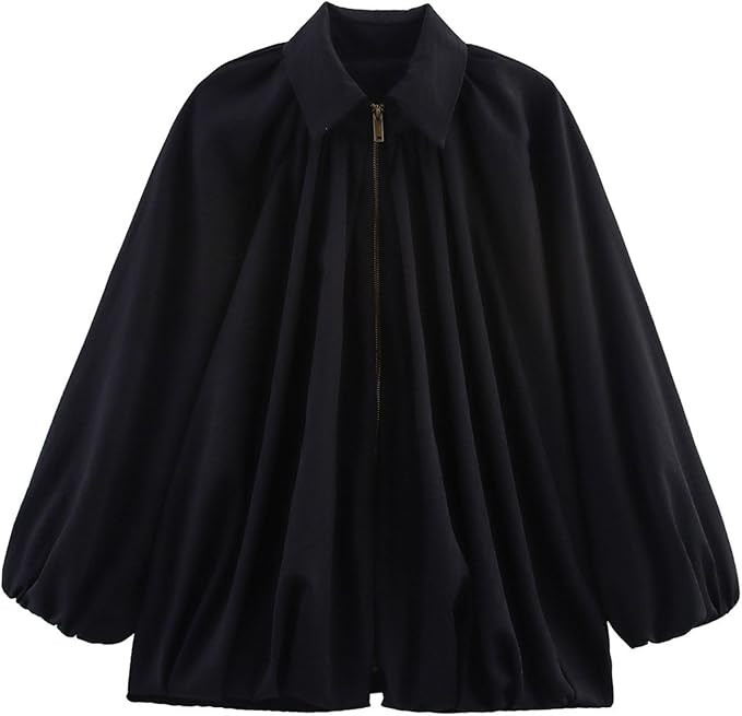 FindThy Women’s Puffed Bomber Jacket Trendy Lapel Collar Long Batwing Sleeve Front Zip Oversize... | Amazon (US)