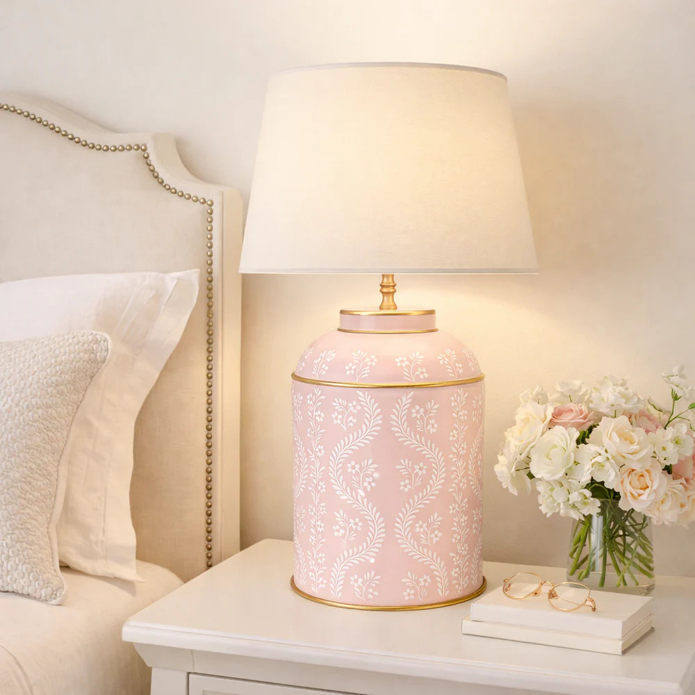 Pink Ikat Trellis Tea Caddy Lamp | The Enchanted Home