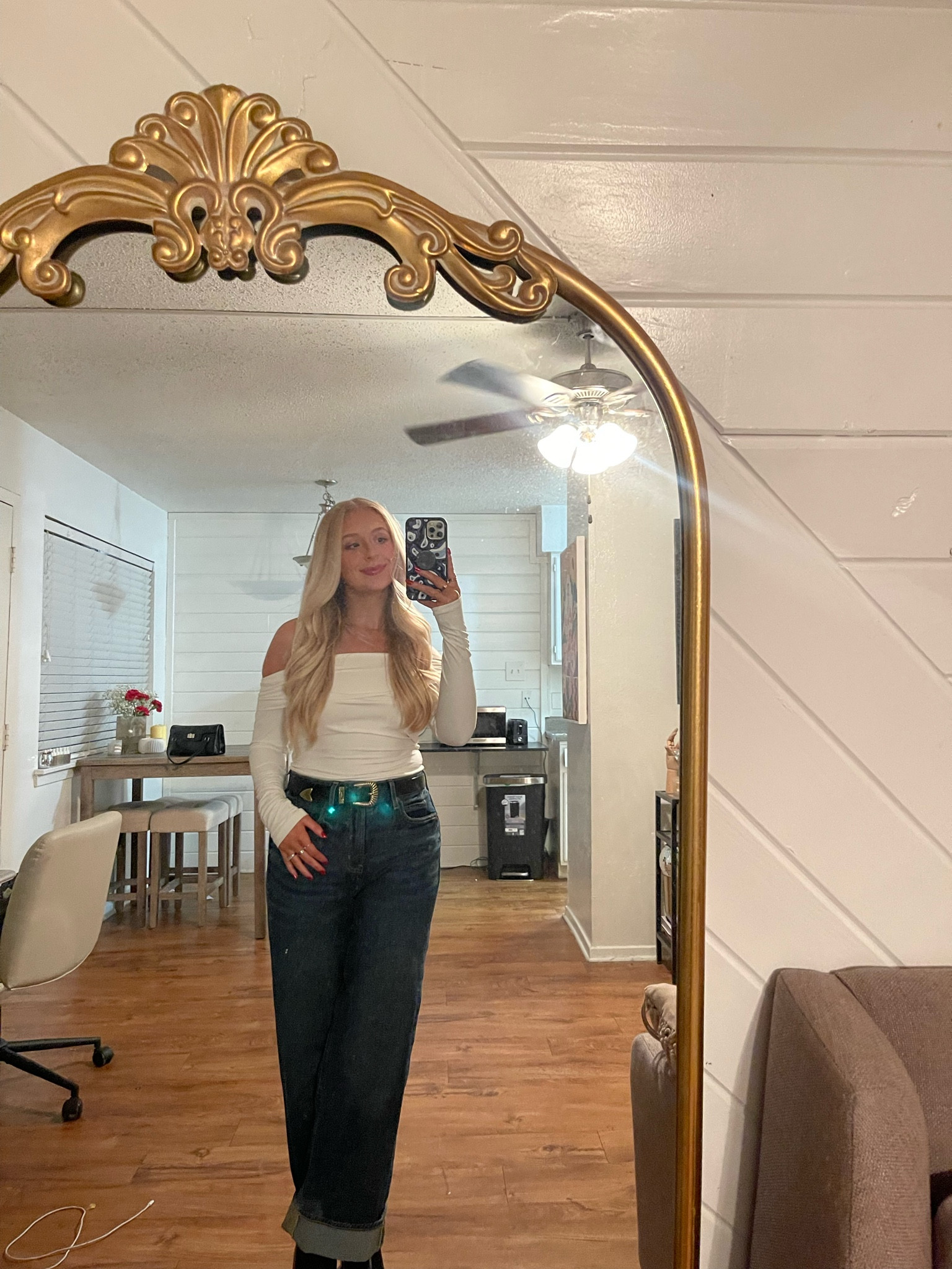 Casual winter outfit idea
-
-
-
Amazon tops, going out top, off the shoulder top, wide leg jeans, white long sleeve top, chunky belt