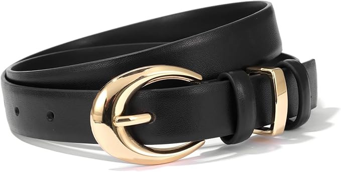 Women Leather Belts for Jeans Ladies Thin Western Waist Belt for Dress with Gold Silver Buckle | Amazon (US)