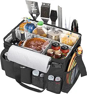 HODRANT Large Grill Utensil Caddy with Paper Towel Holder, Outdoor Picnic Bag Organizer for BBQ S... | Amazon (US)