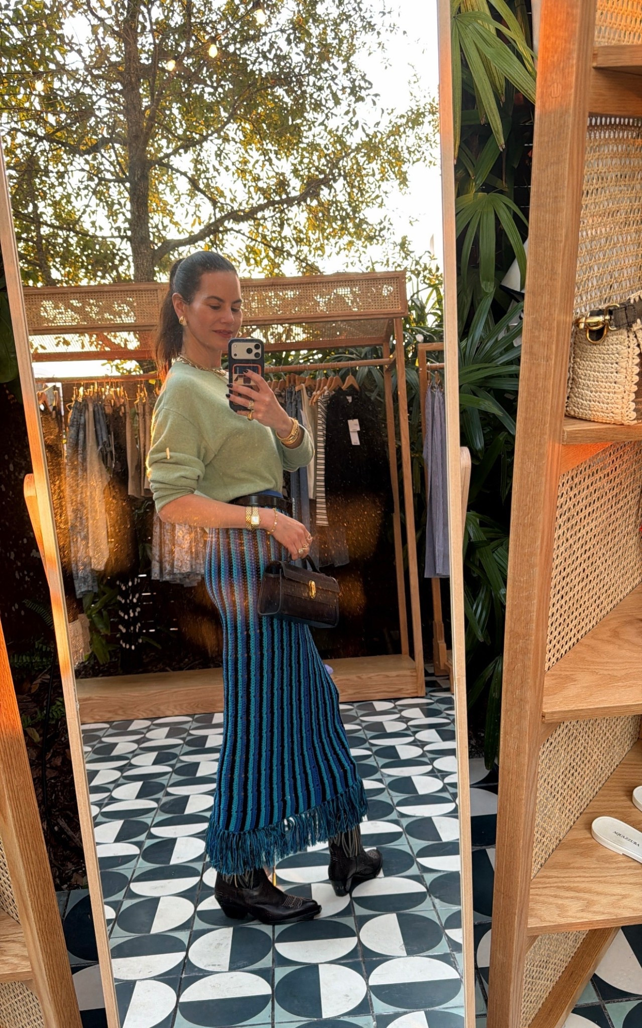 Wearing small top | small skirt 