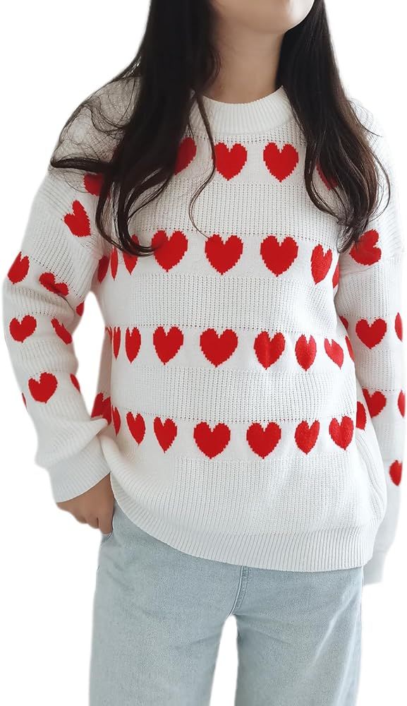 PDLCVD Valentines Day Heart Sweater for Women Cute Crewneck Long Sleeve Kawaii Soft Warm Pullover... | Amazon (US)