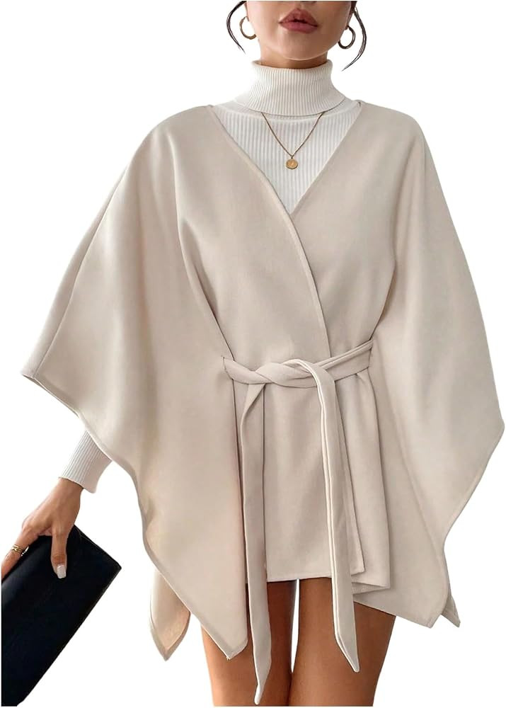SOLY HUX Women's Shawl Wraps Poncho Cape Belted Open Front Cardigan for Fall Winter | Amazon (US)