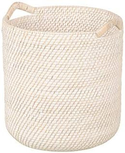 Kouboo Laguna Round Ear Handles, White-Wash Rattan Storage Basket | Amazon (US)