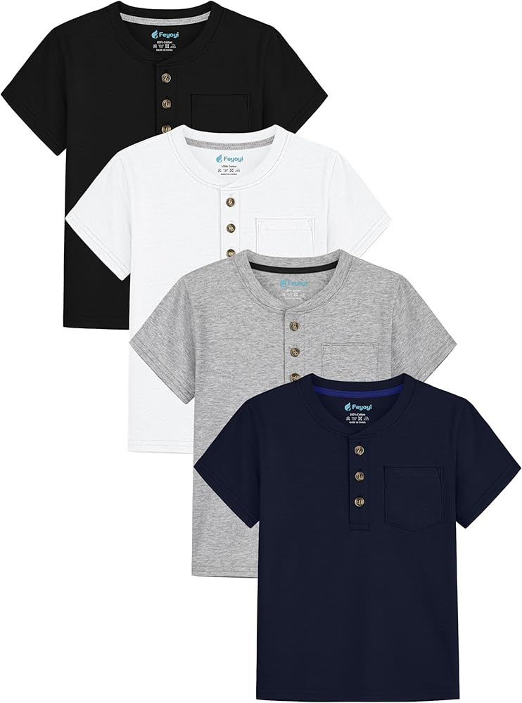 4 Pack Toddler Boys Shirts Toddler Boys Short Sleeve Cotton T Shirts Henley Pocket T-Shirt Tops T... | Amazon (US)