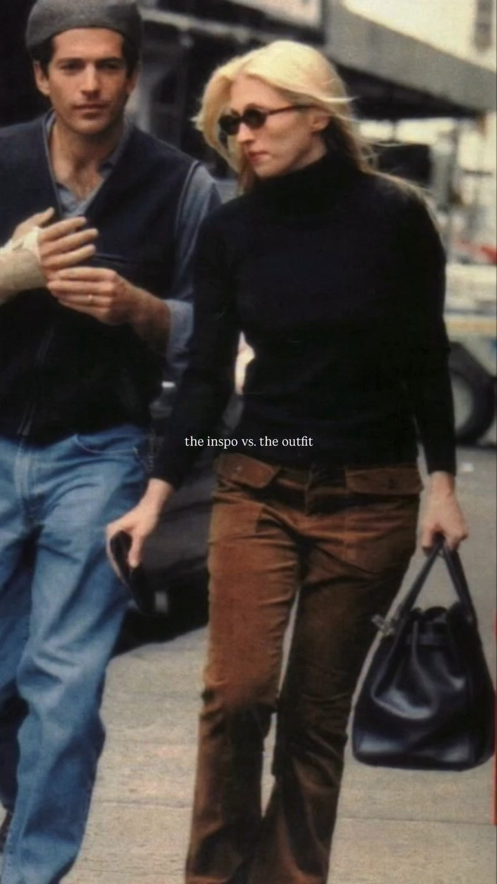 Recreating one of Carolyn Bessette-Kennedy’s most iconic looks with pieces already in my closet. Her corduroy pants and fitted turtleneck look defined effortless 90s minimalism. Clean, simple, and intentional, this outfit proves you don’t need anything new to achieve that effortlessly chic feel, just great basics styled well 🤎 

Inspiration photos sourced via Pinterest. All rights belong to original photographers. 

#carolynbessette #90sstyle #minimalstyle #effortlessstyle #capsulewardrobe