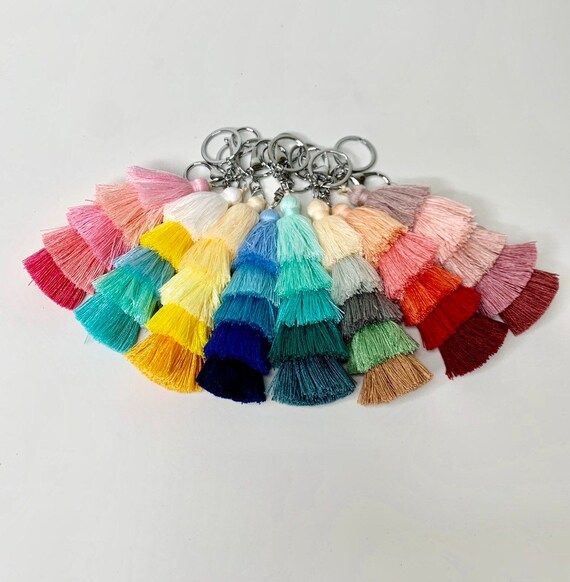 Ombre Layered Tiered Tassel Keychain Bag Decoration Pompoms | Etsy | Etsy (US)