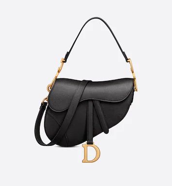 Saddle Bag with Strap Black Grained Calfskin | DIOR | Dior Couture