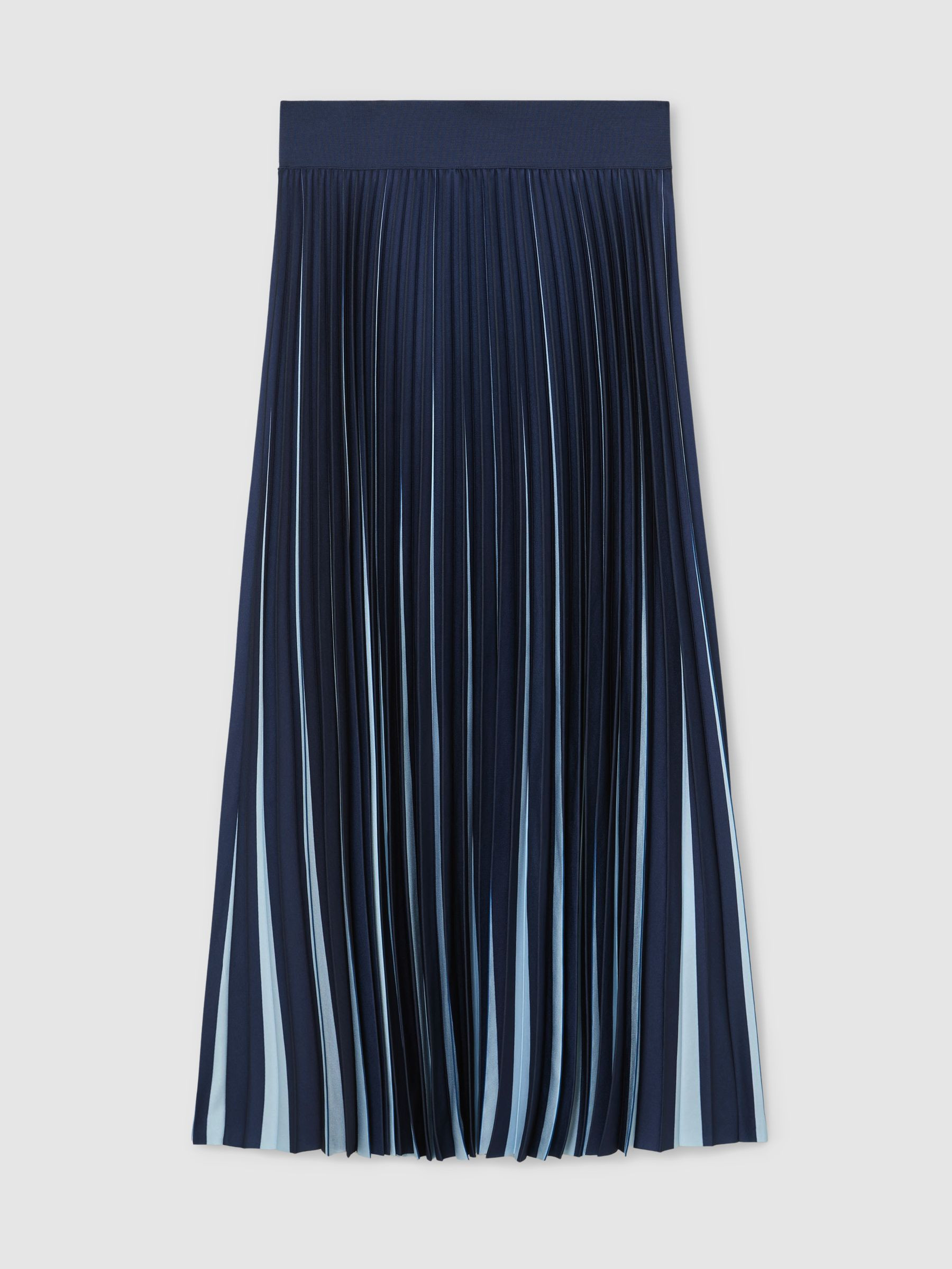Reiss Contrast Pleated Midi Skirt in Navy/Pale Blue - REISS | Reiss UK