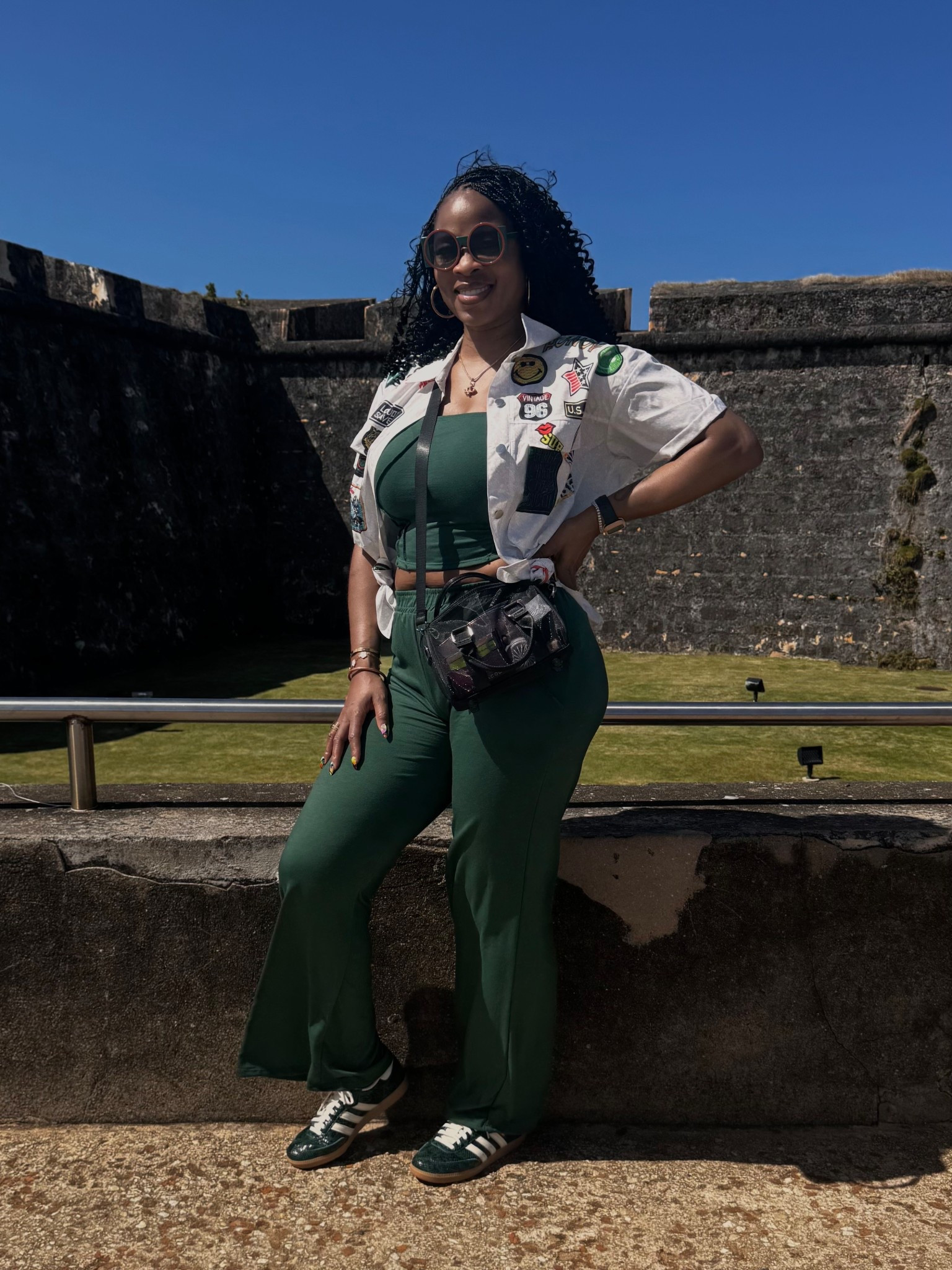 Puerto Rico January OOTD 🇵🇷
Fashion Nova two-piece | Mica’s button-down | Snake Sambas | Alo mesh crossbody @fashion_nova @Alo Yoga 

#LTKootd #LTKTall #LTKOver40