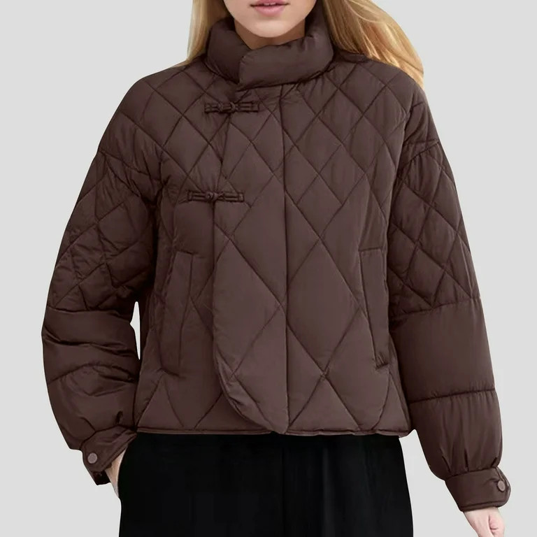 Maqroz Quilted Lightweight Jackets for Women Stand Collar Vintage Button Cardigan Barn Jacket Col... | Walmart (US)