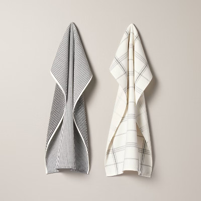 2ct Plaid & Stripe Terry Kitchen Towels Gray/Cream - Hearth & Hand™ with Magnolia: Cotton-Blend... | Target