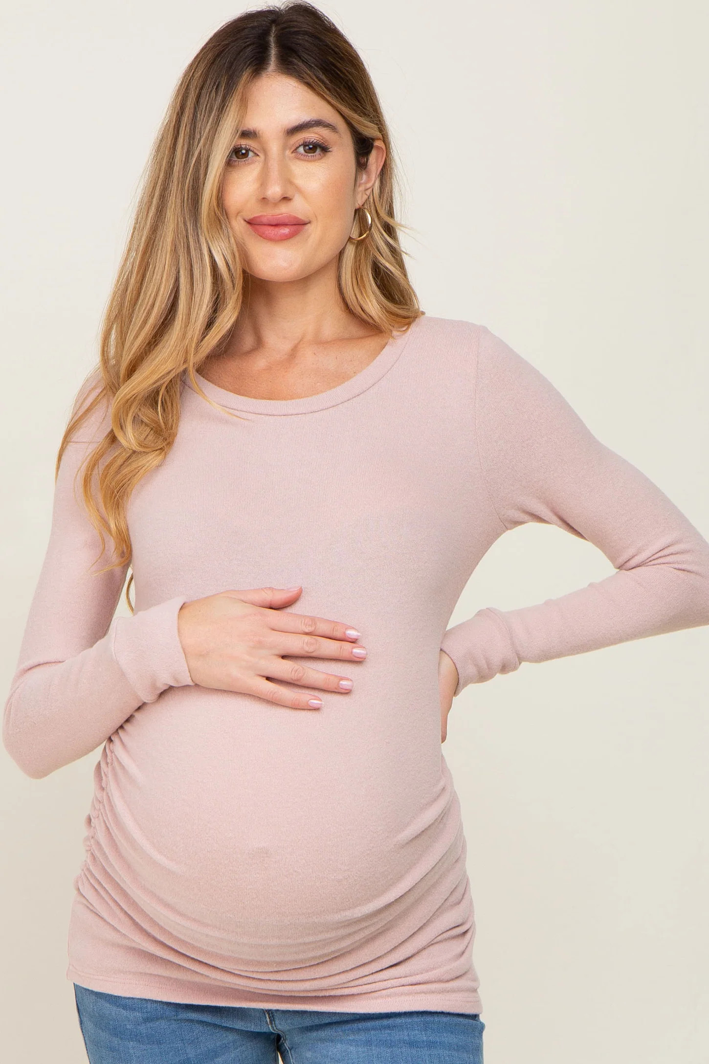 Light Pink Soft Knit Ruched Maternity Top | PinkBlush Maternity