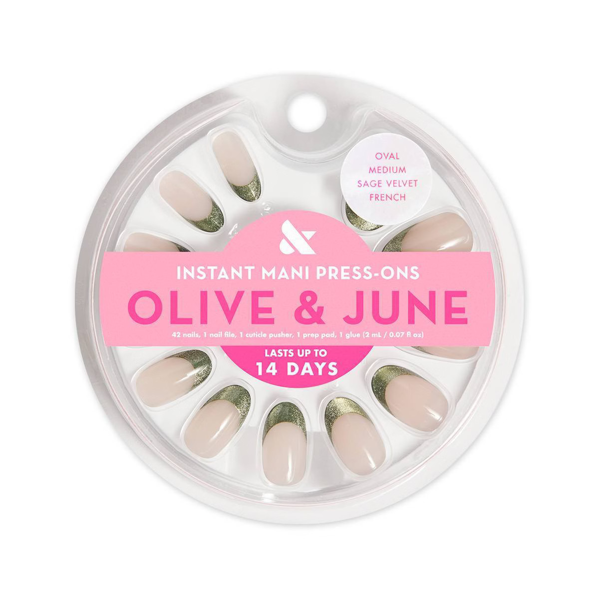 Olive & June Press-On Fake Nails - M Oval - Sage Velvet French - 42ct | Target