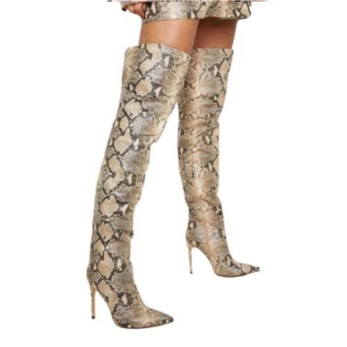 Women's Over The Knee Thigh High Heel Boots Shoes Snakeskin Printed Nightclub 43 | eBay US