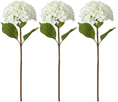 Artificial Hydrangea Large Heads with Stems for Wedding，Home Party Decor (White, 3) | Amazon (US)