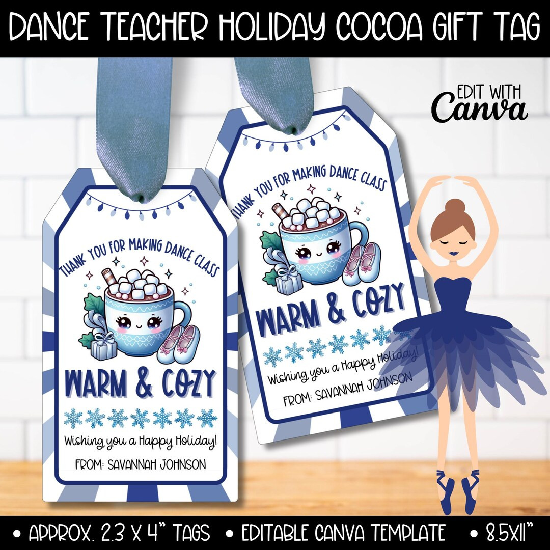 Dance Teacher Ballet Christmas Hot Cocoa Gift Tag Card, Holiday Hot Chocolate Dance Coach Gift Ta... | Etsy (US)