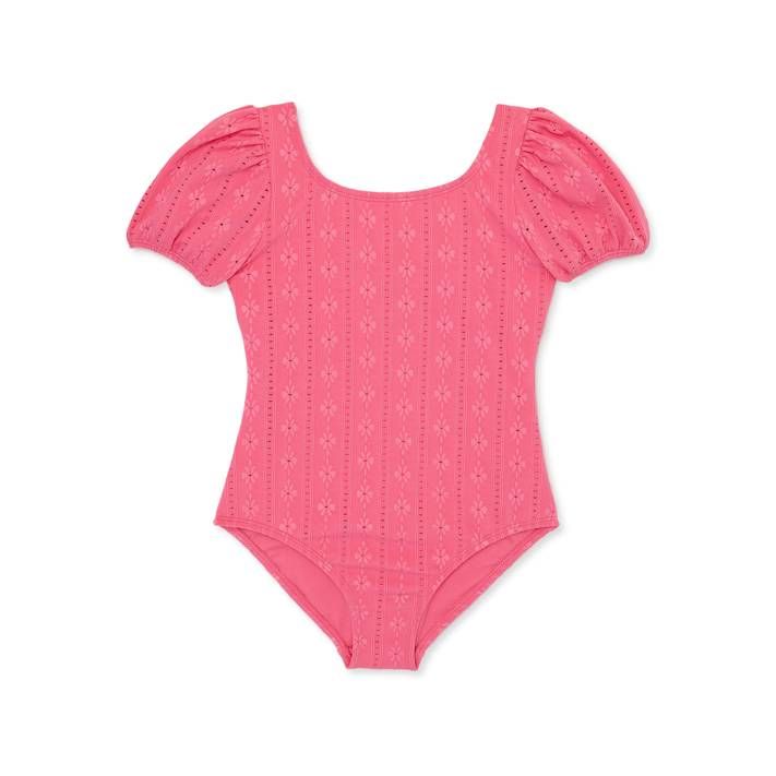 Wonder Nation Girl's Crochet Puff Sleeve Swimsuit, 1-Piece, Sizes 4-18 & Plus | Walmart (US)