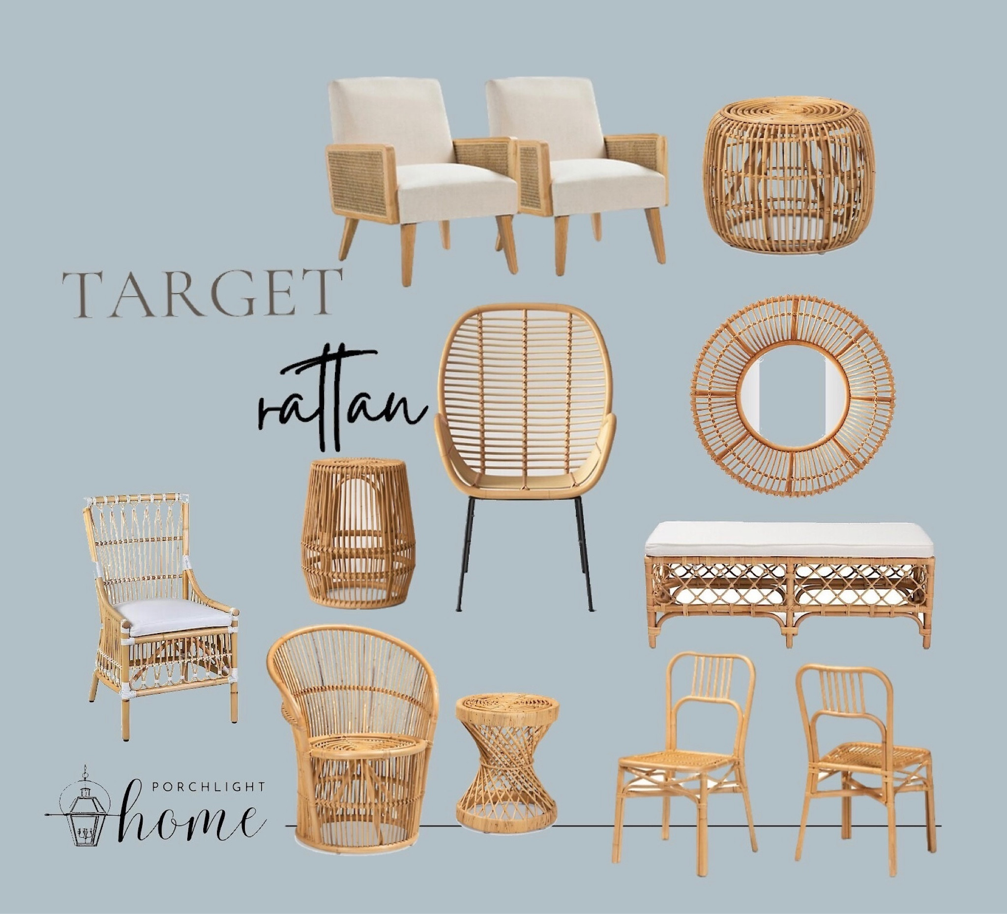 Rattan is one of our most favorite looks to bring into any room. It looks great with almost any wall and pillow color.  Our favorite is blue or green ❤️ Target has some great options.  Rattan is airy yet sophisticated. Shop some of our fav looks here. Rattan, rattan chair, rattan dining, rattan mirror, rattan bench, accent chair, dining chairs, mirror, end table, target home #Target 

#LTKFind #LTKhome #LTKstyletip