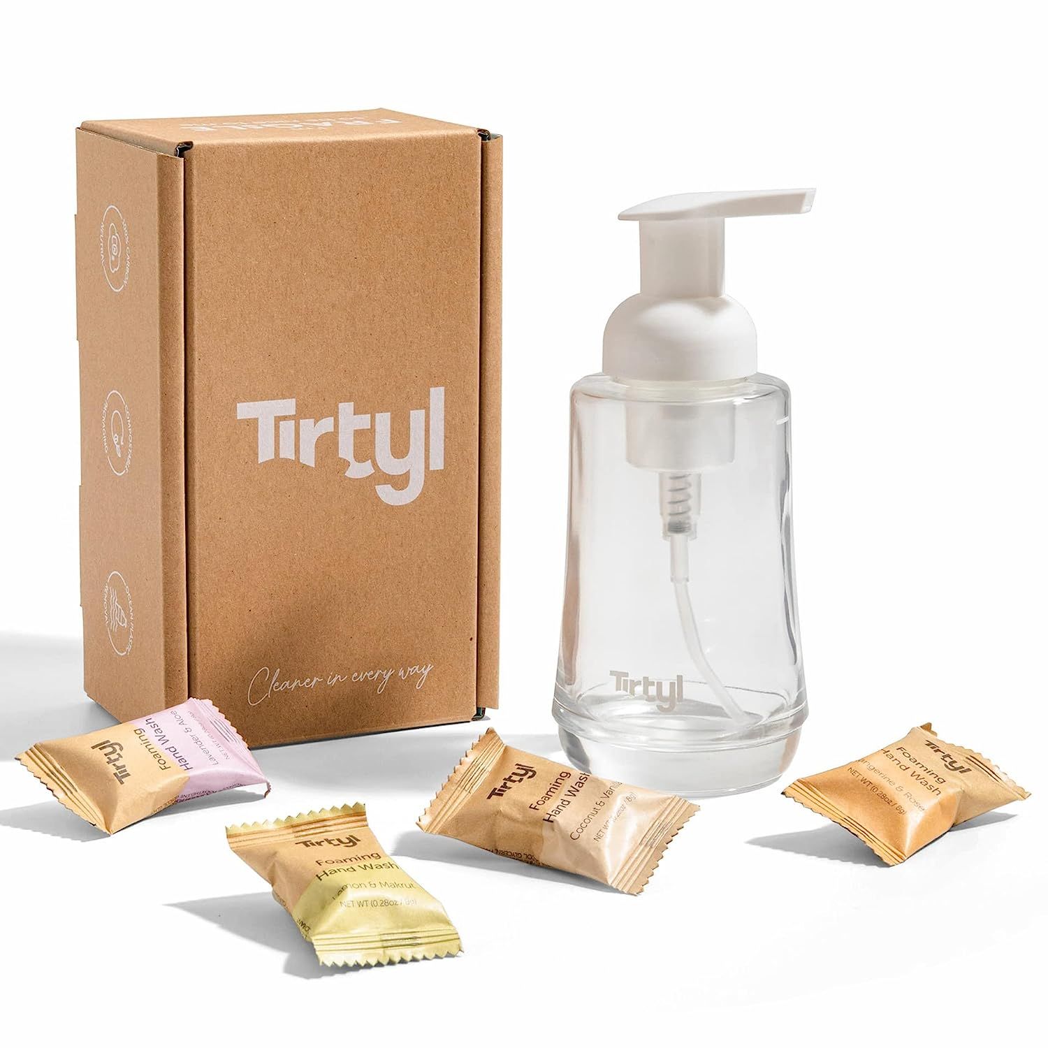 Amazon.com : Tirtyl Hand Soap Single Kit - Glass Foaming Dispenser + 4 Tablet Refills - Compostab... | Amazon (US)