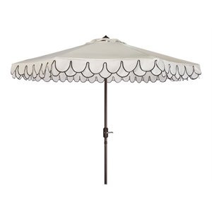 Safavieh Elegant Valance 11ft Round Metal Outdoor Umbrella in White and Black | Homesquare