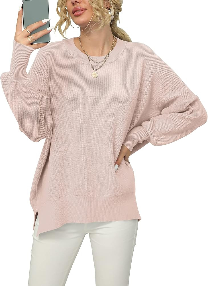 ANRABESS Women's Oversized Loose Long Sleeve Knit Crew Neck Pink Pullover Sweaters Winter A305fen... | Amazon (US)